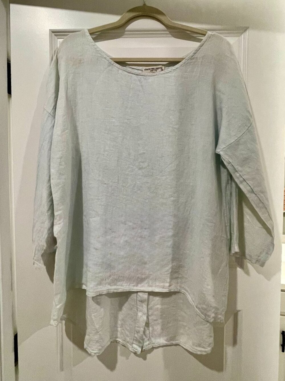 Terzo Millennio Italy 100% Linen High-Low Button-Back Blouse Top Size S